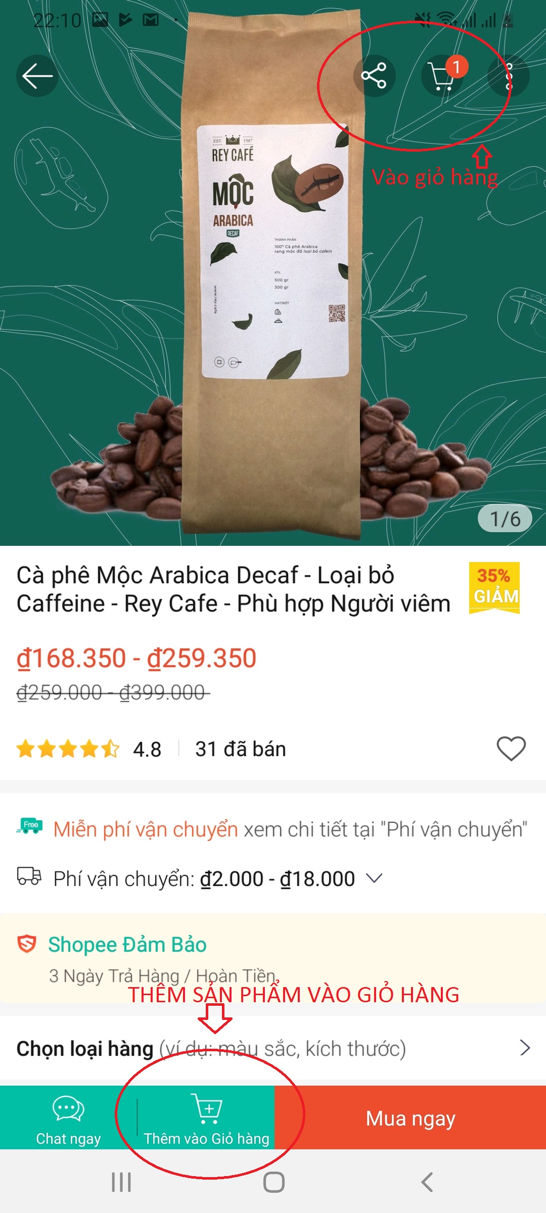 Chọn mua cà phê nguyên chất trên shopee
